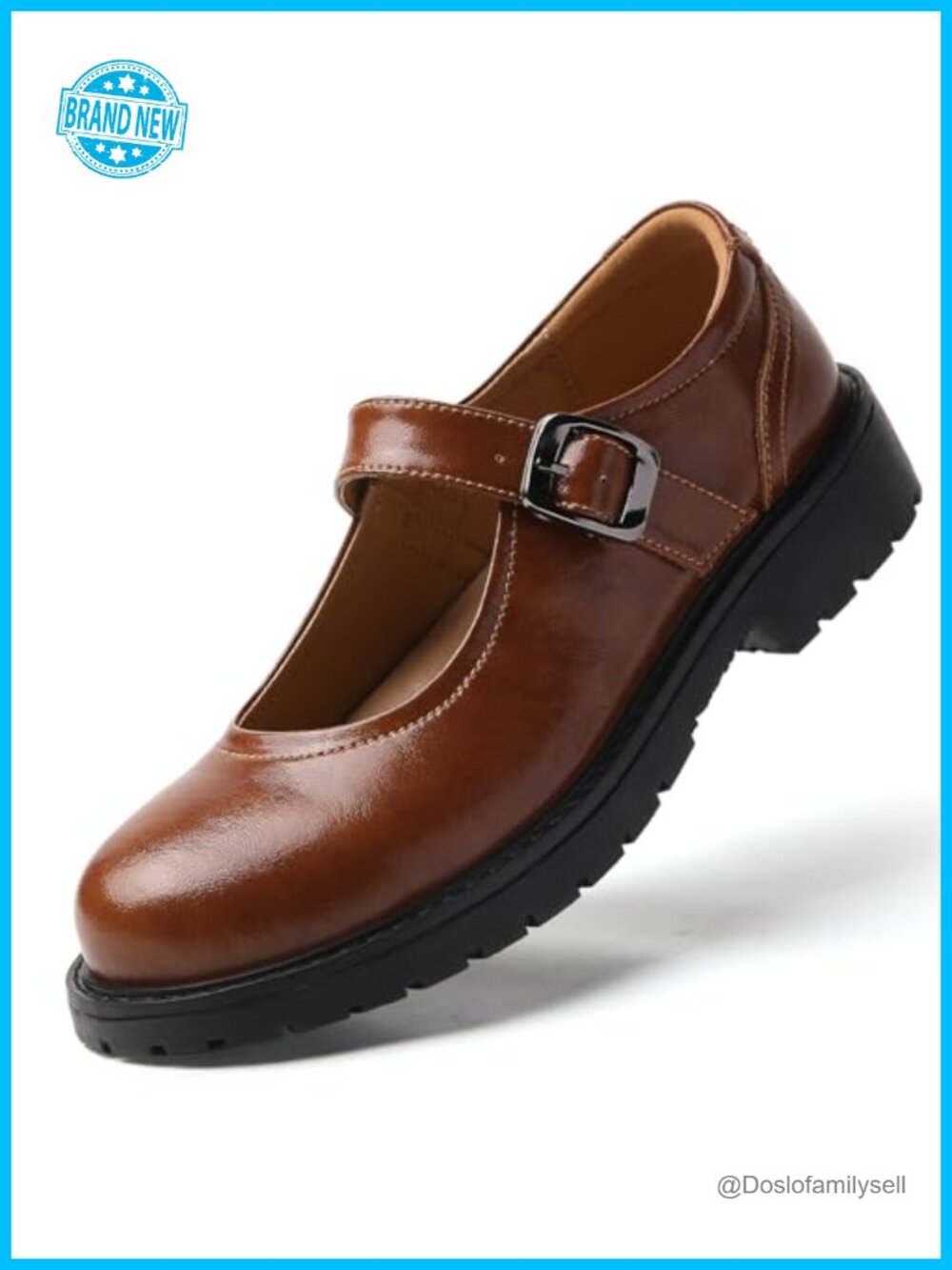 Mary Jane Shoes Women Faux Leather Round Toe Flats Oxfords Buckle Strap